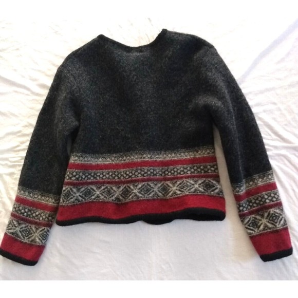 Vintage Tally Ho Women's Off-Black Gray Dark Red Wool Cardigan Sweater L - Picture 14 of 16